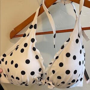 NEW Victoria's Secret Black and White Polka Dot Swim Top SIZE 38D. (Runs small)